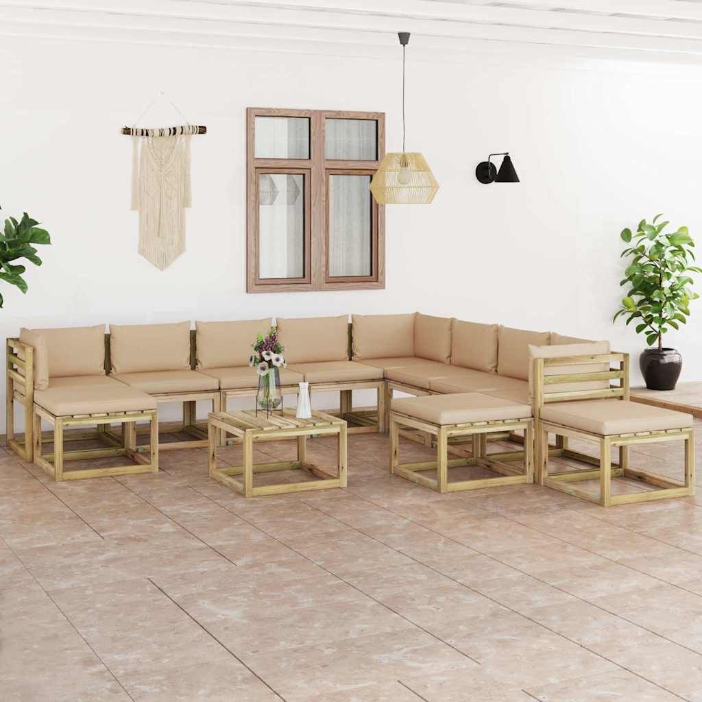 Set Divani da Giardino 12pz e Cuscini Legno di Pino Impregnato vidaXL
