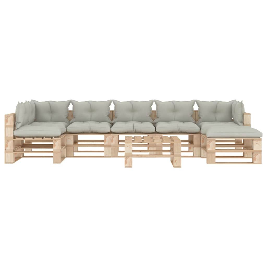 Set Divani da Giardino su Pallet 8 pz Cuscini Beige in Legno vidaXL