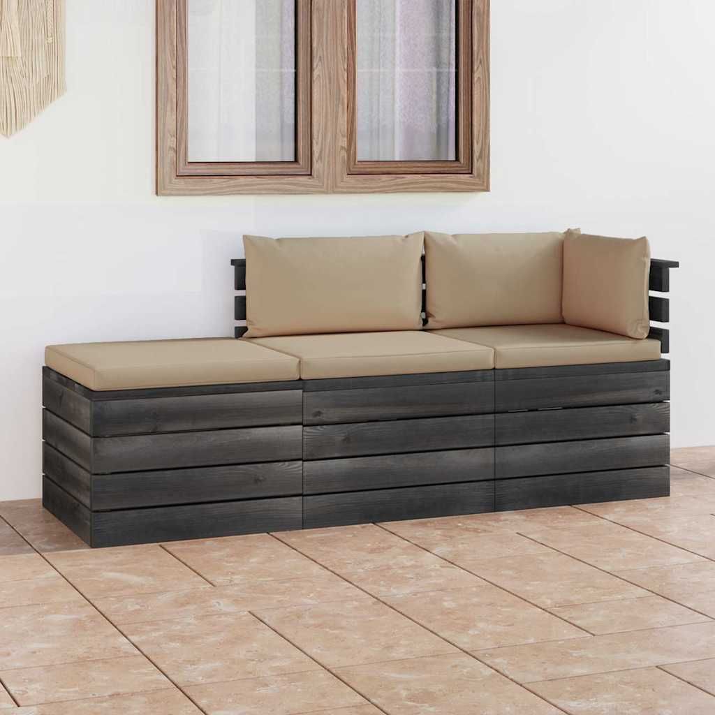 Set Divani da Giardino su Pallet 3 pz con Cuscini Massello Pino vidaXL