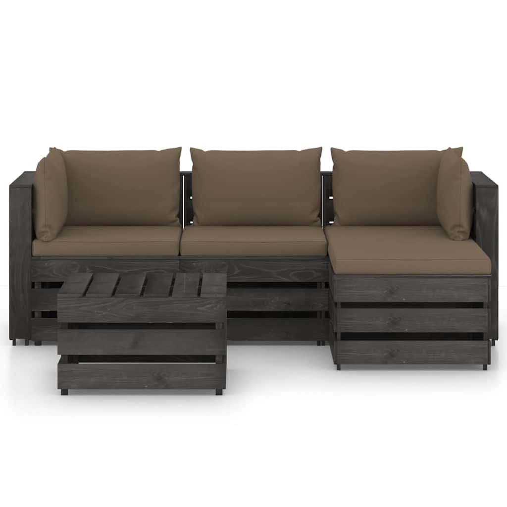 Set Divani da Giardino con Cuscini 5 pz Legno Impregnato Grigio vidaXL