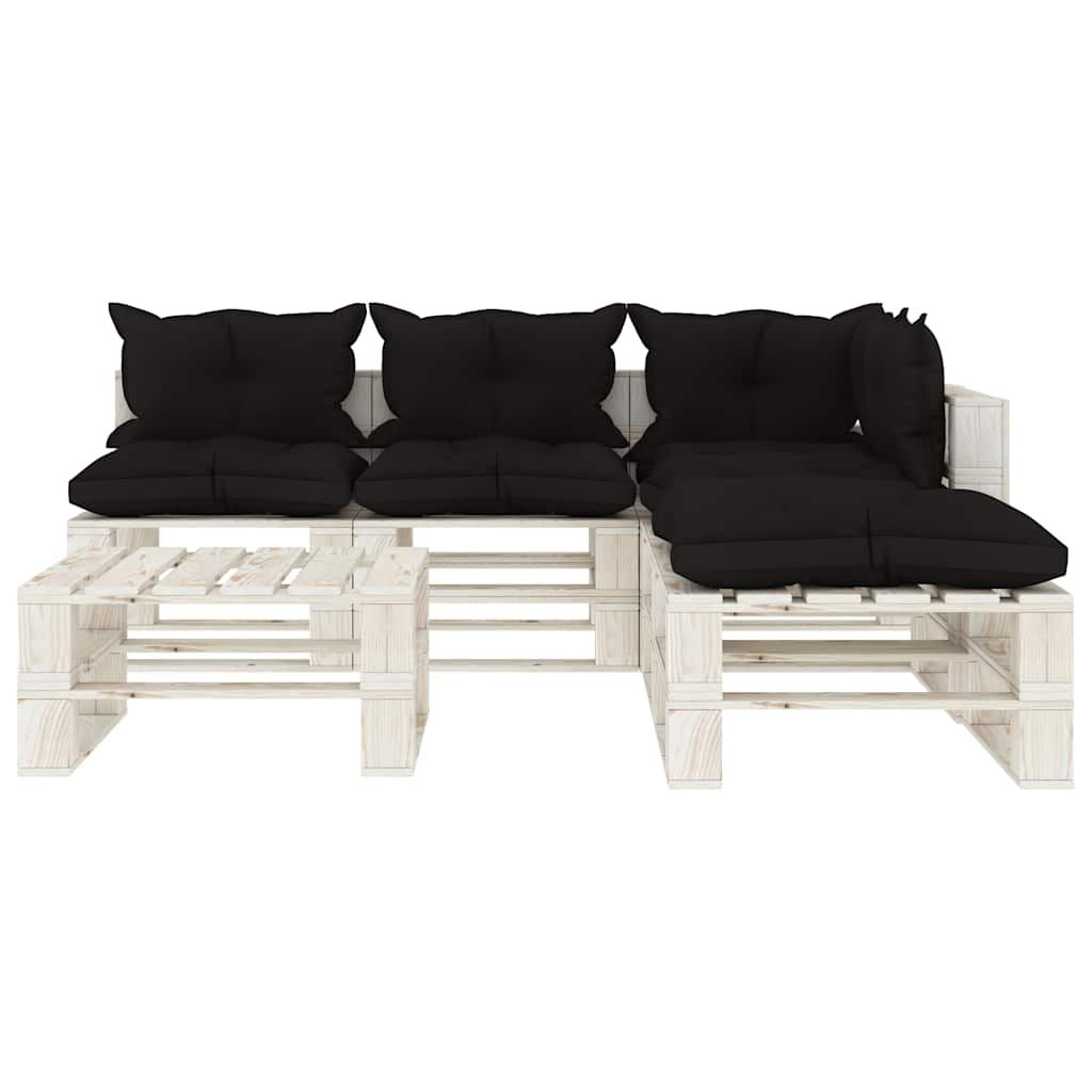 Set Salotto da Giardino su Pallet 6pz con Cuscini Neri in Legno vidaXL