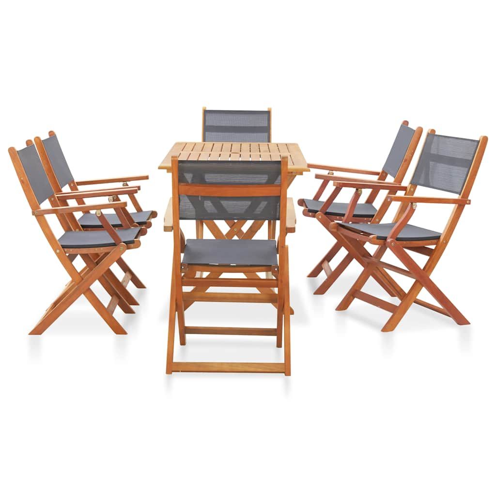 Set da Pranzo da Esterno 7 pz Grigio in Massello di Eucalipto vidaXL