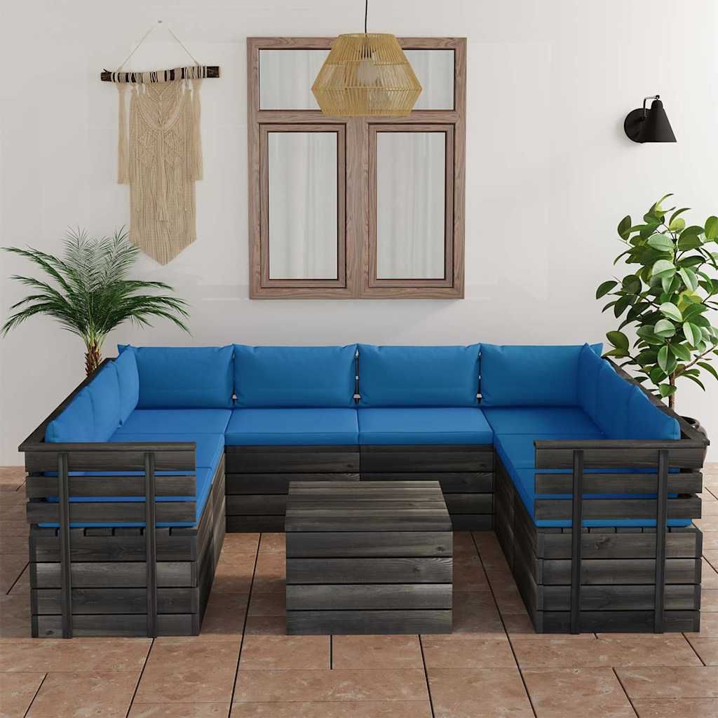 Set Divani da Giardino su Pallet 9 pz con Cuscini Massello Pino vidaXL