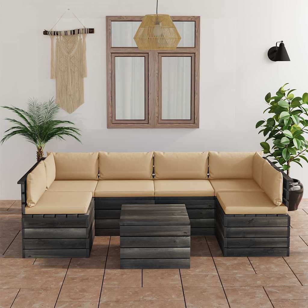 Set Divani da Giardino su Pallet 7 pz con Cuscini Massello Pino vidaXL