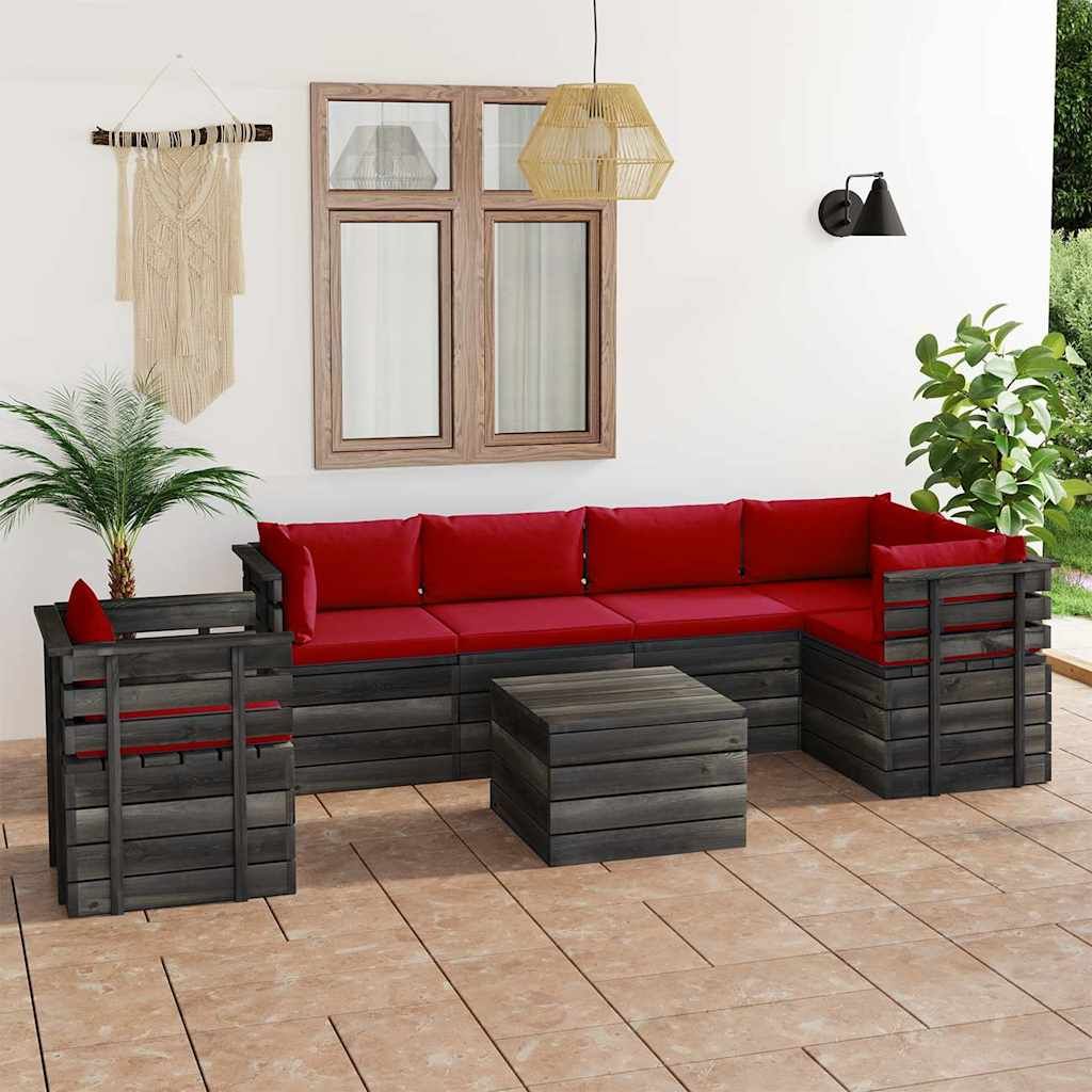 Set Divani da Giardino su Pallet 7 pz con Cuscini Massello Pino vidaXL
