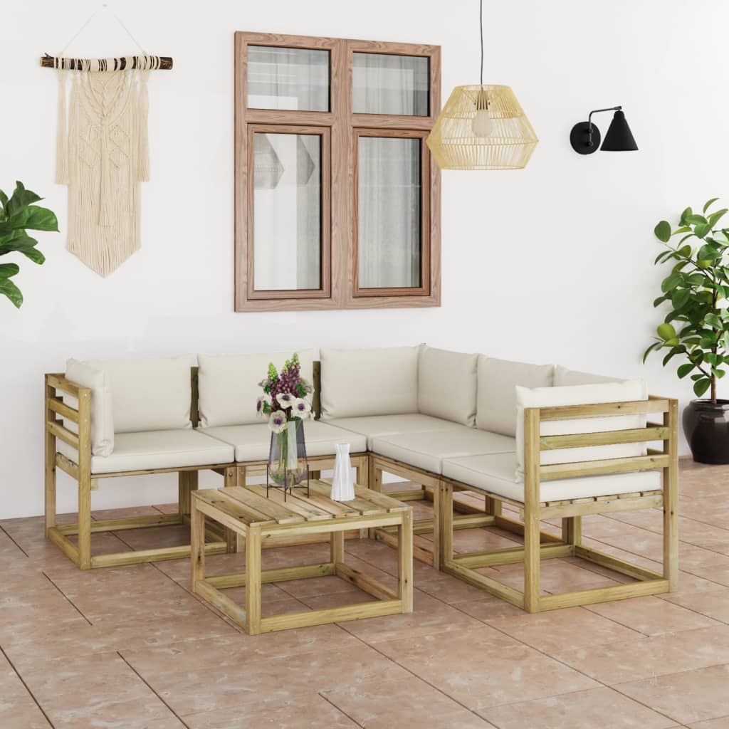 Set Divani da Giardino 6 pz con Cuscini Crema vidaXL