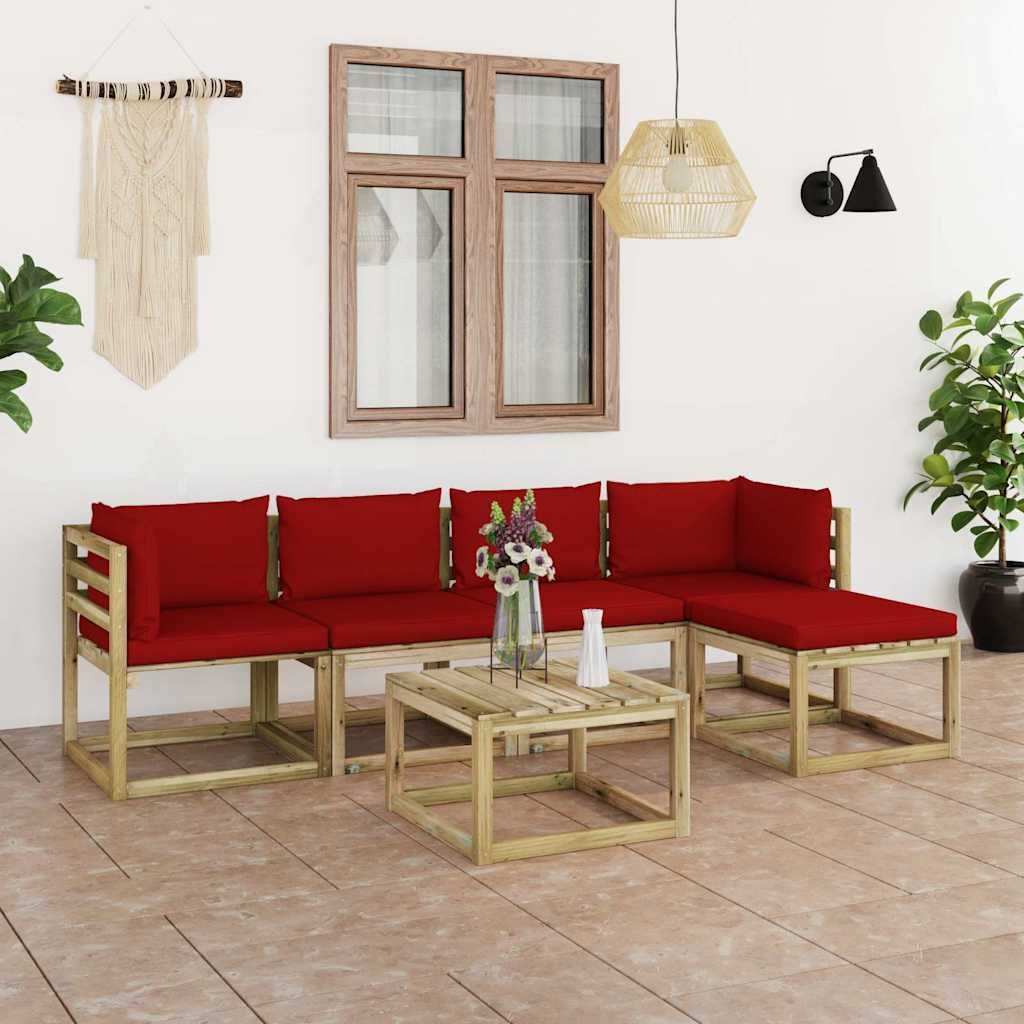 Set Salotto Giardino con Cuscini 6 pz in Pino Impregnato vidaXL