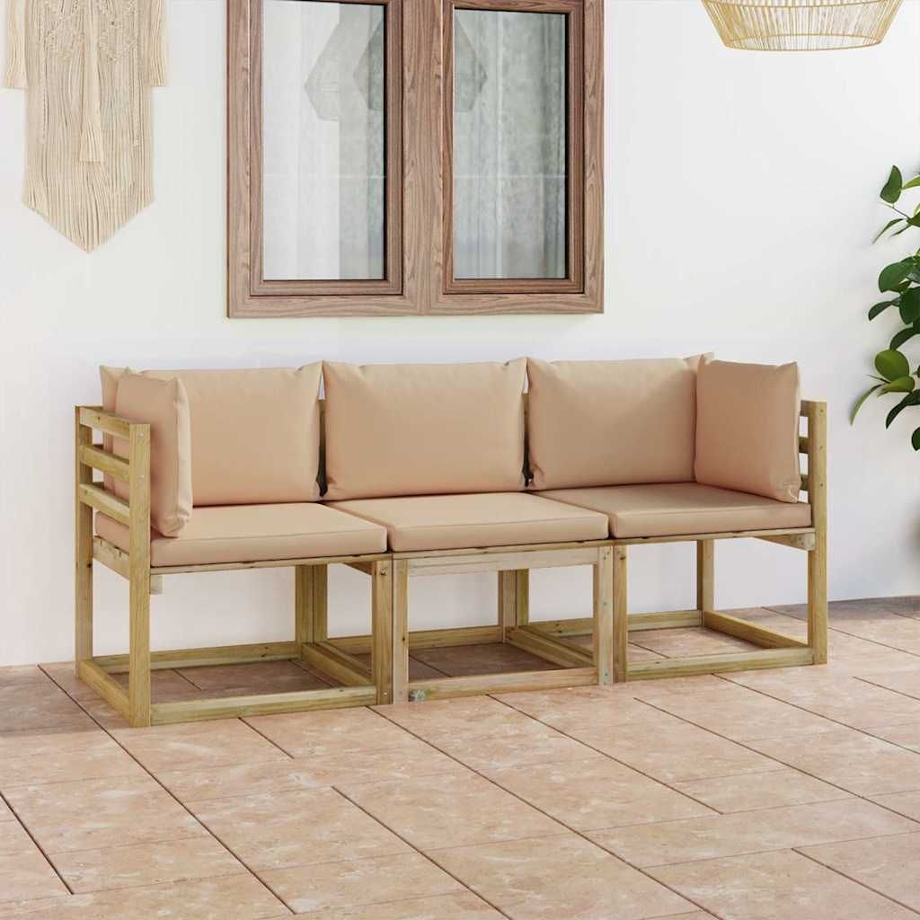 Divano da Giardino a 3 Posti con Cuscini Beige vidaXL