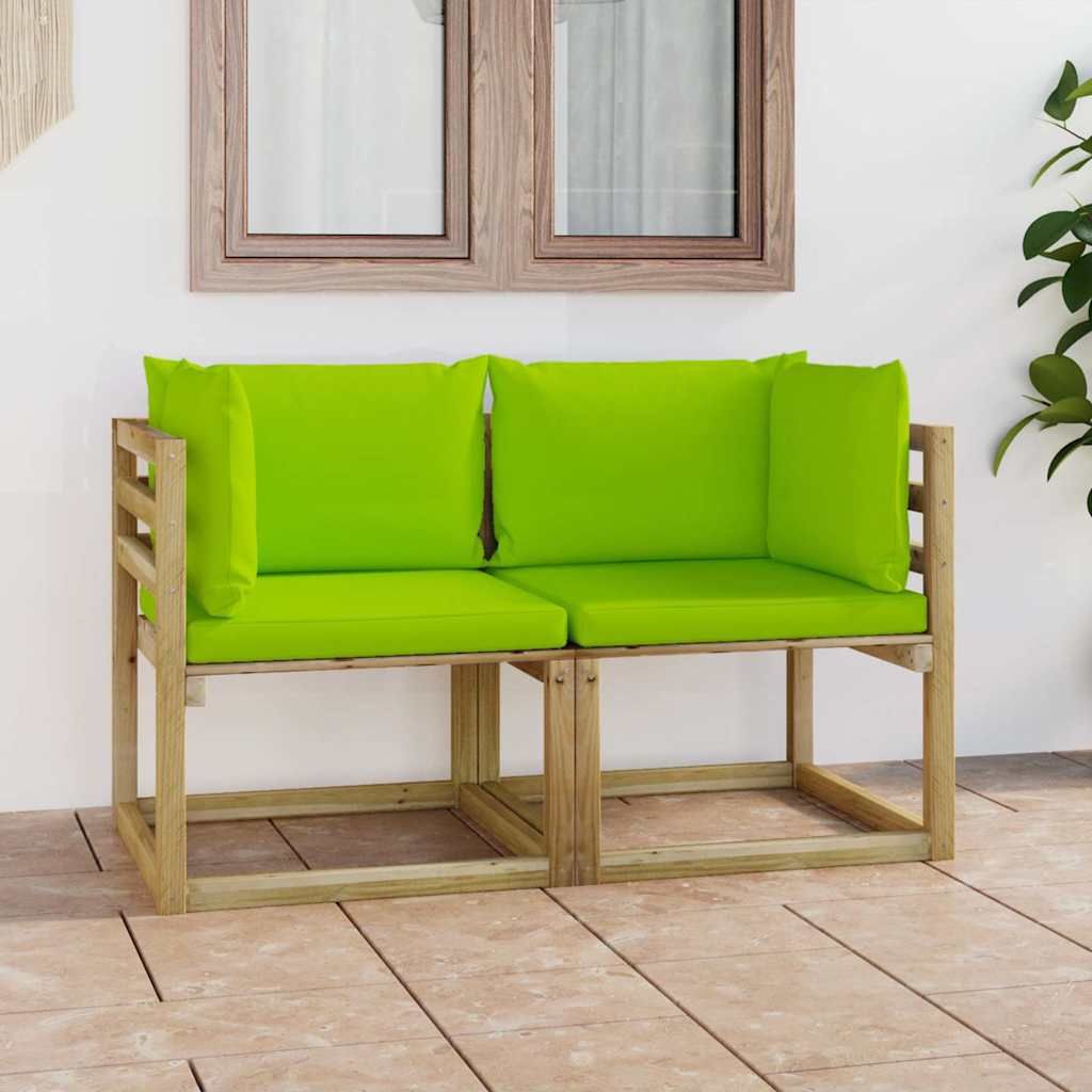 Divani Angolari da Giardino &amp; Cuscini 2pz Pino Impregnato Verde vidaXL