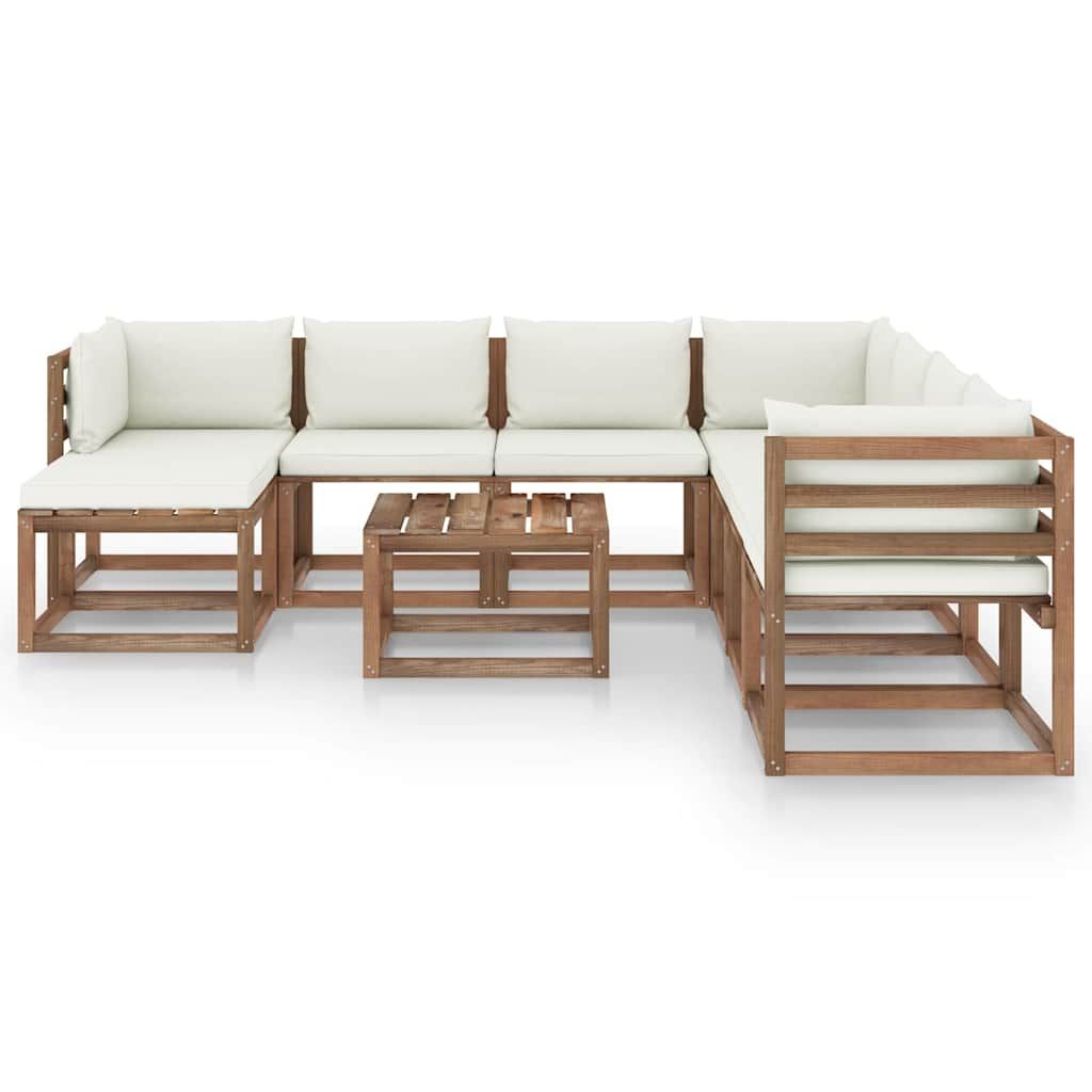 Set Divani da Giardino 9 pz con Cuscini Crema vidaXL