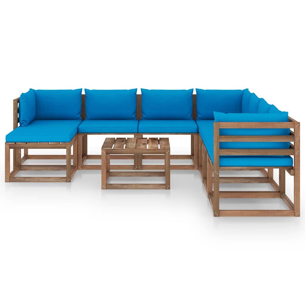 Set Divani da Giardino 9 pz con Cuscini Azzurri vidaXL
