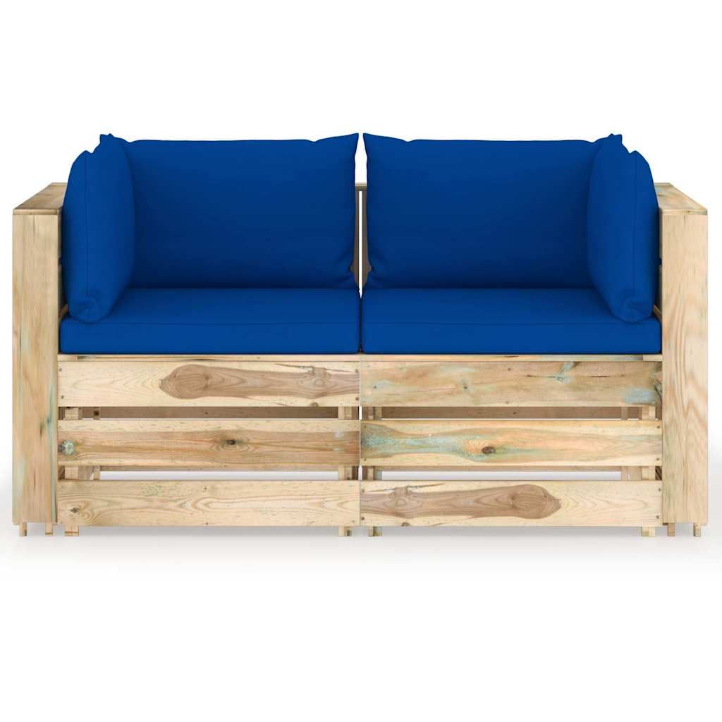 Divano da Giardino 2 Posti con Cuscini Legno Impregnato Verde vidaXL