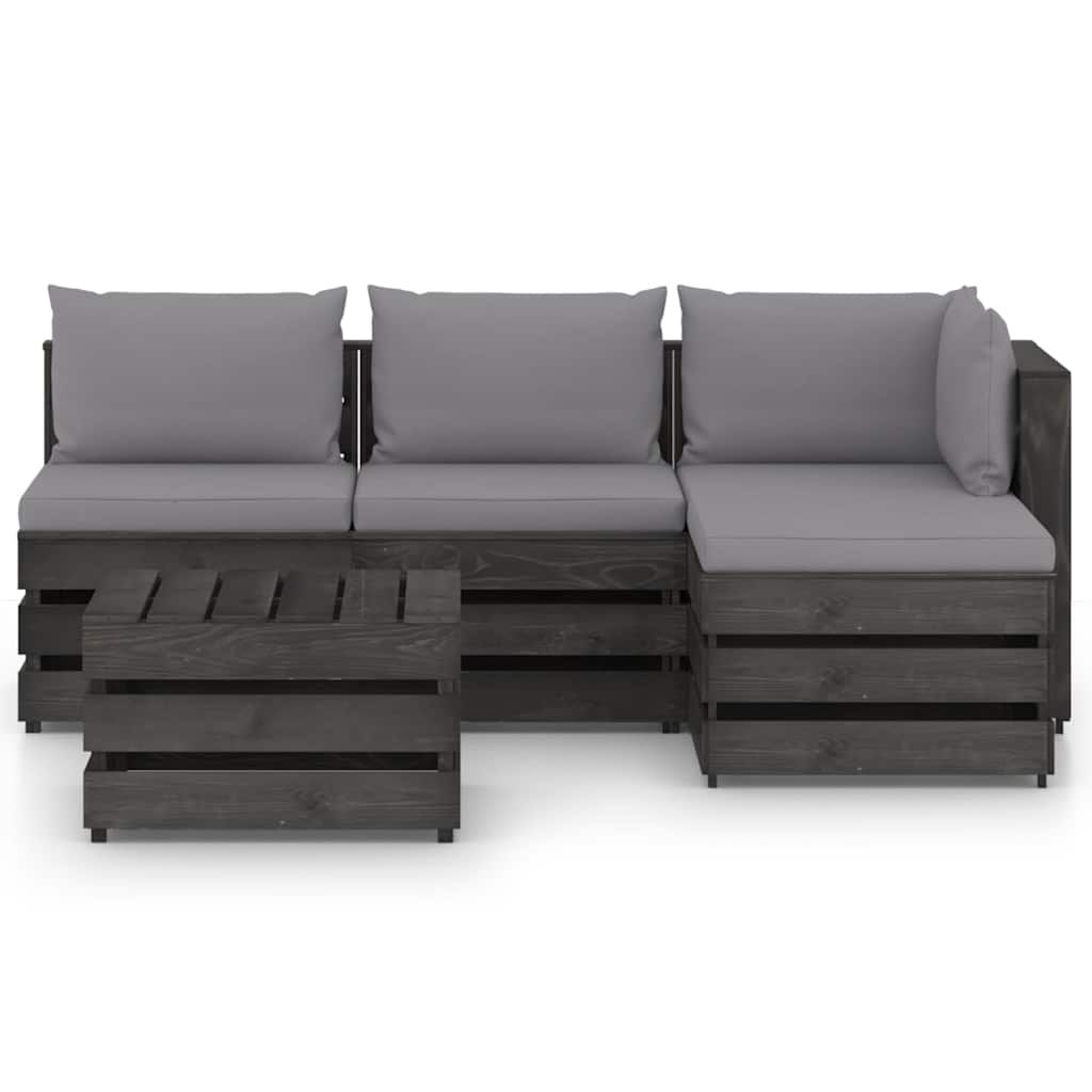 Set Salotto da Giardino 5pz con Cuscini Legno Impregnato Grigio vidaXL