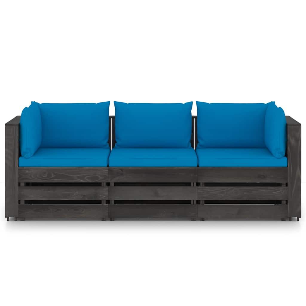 Divano da Giardino 3 Posti con Cuscini Legno Impregnato Grigio vidaXL