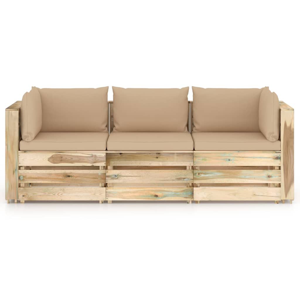Divano da Giardino 3 Posti con Cuscini Legno Impregnato Verde vidaXL