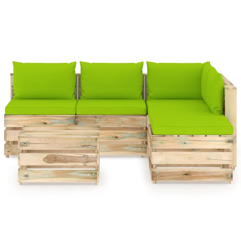 Set Divani da Giardino con Cuscini 6 pz Legno Impregnato Verde vidaXL