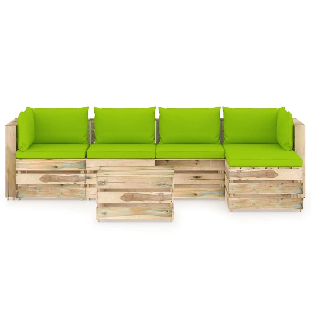 Set Divani da Giardino con Cuscini 6 pz Legno Impregnato Verde vidaXL