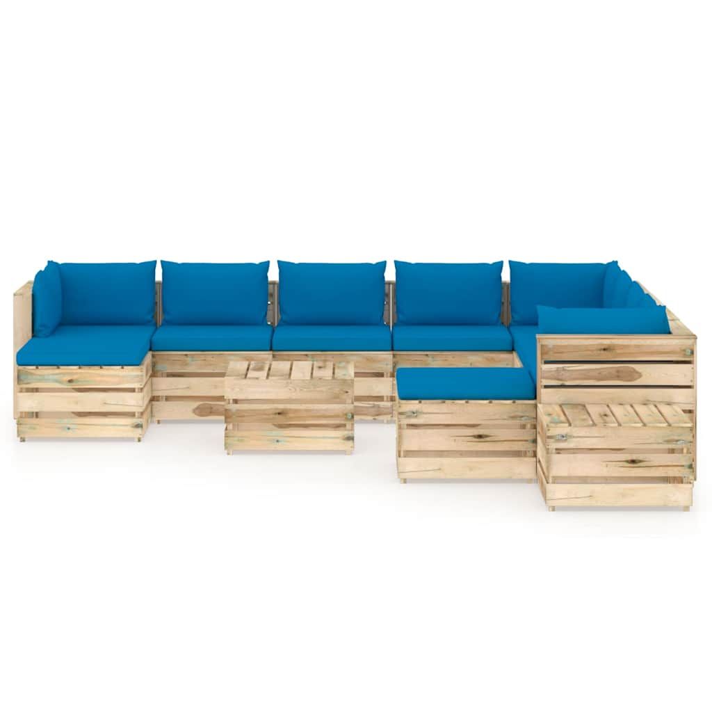Set Salotto da Giardino con Cuscini 12pz Legno Impregnato Verde vidaXL