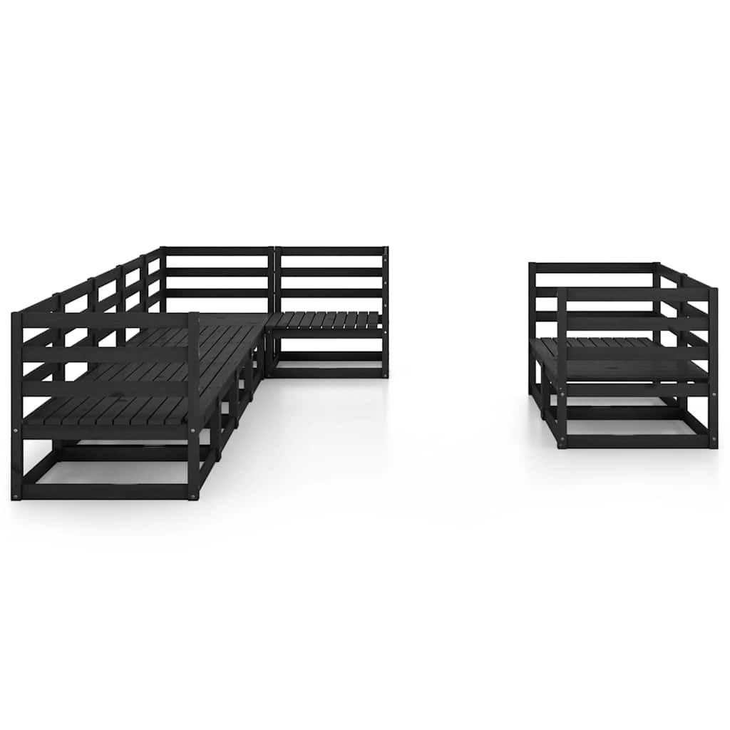 Set Divani da Giardino 8 pz Nero in Legno Massello di Pino vidaXL