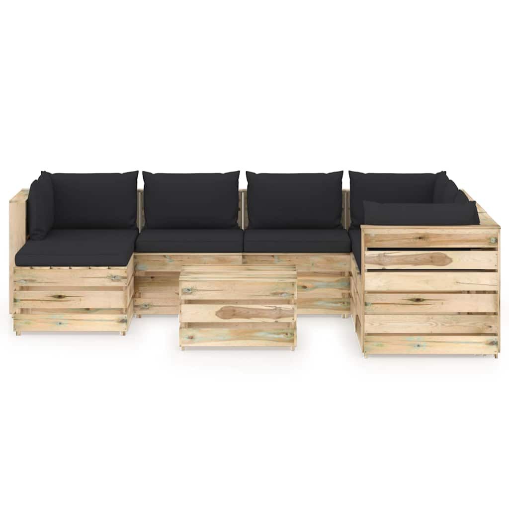 Set Salotto da Giardino con Cuscini 8 pz Legno Impregnato Verde vidaXL