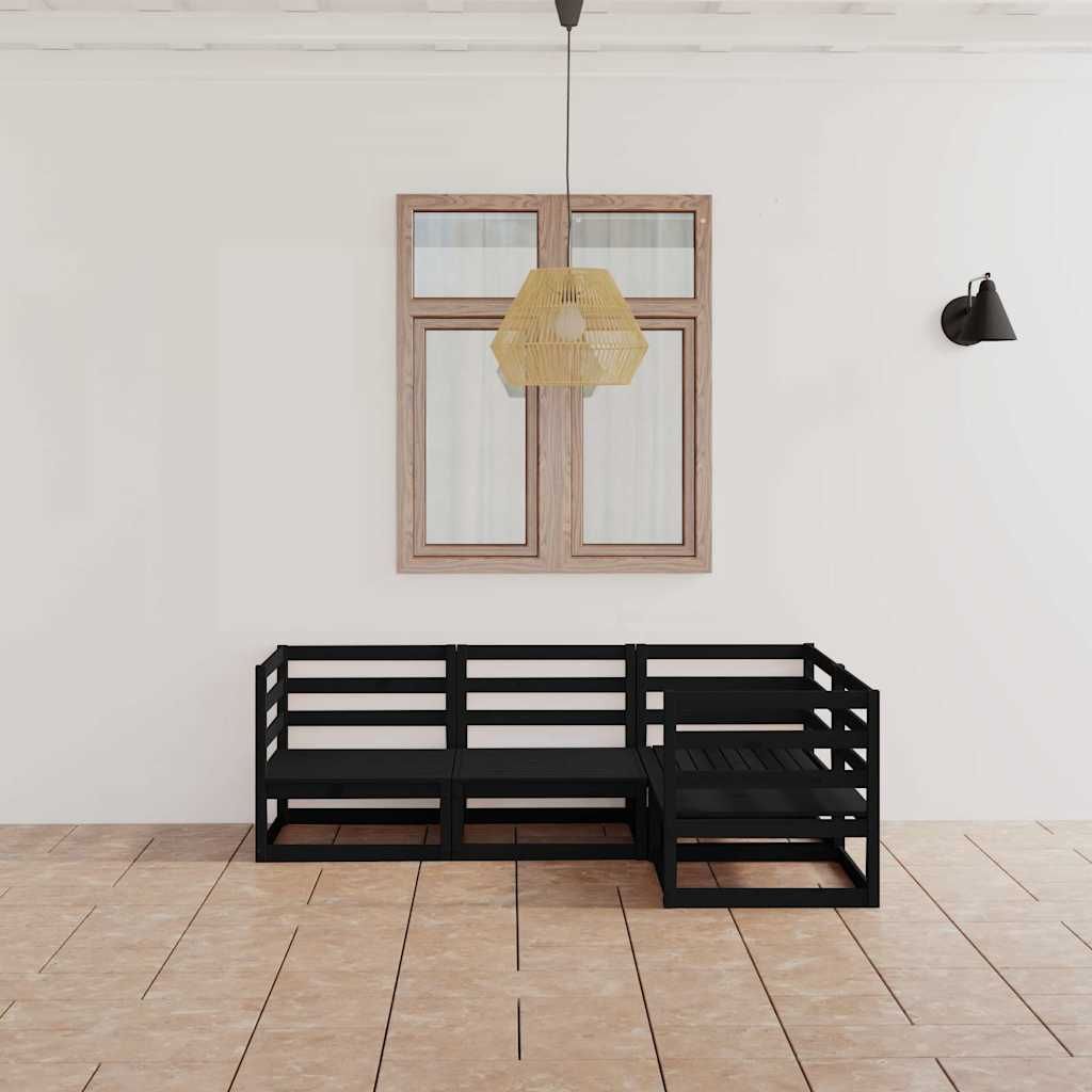 Set Divani da Giardino 4 pz Nero in Legno Massello di Pino vidaXL