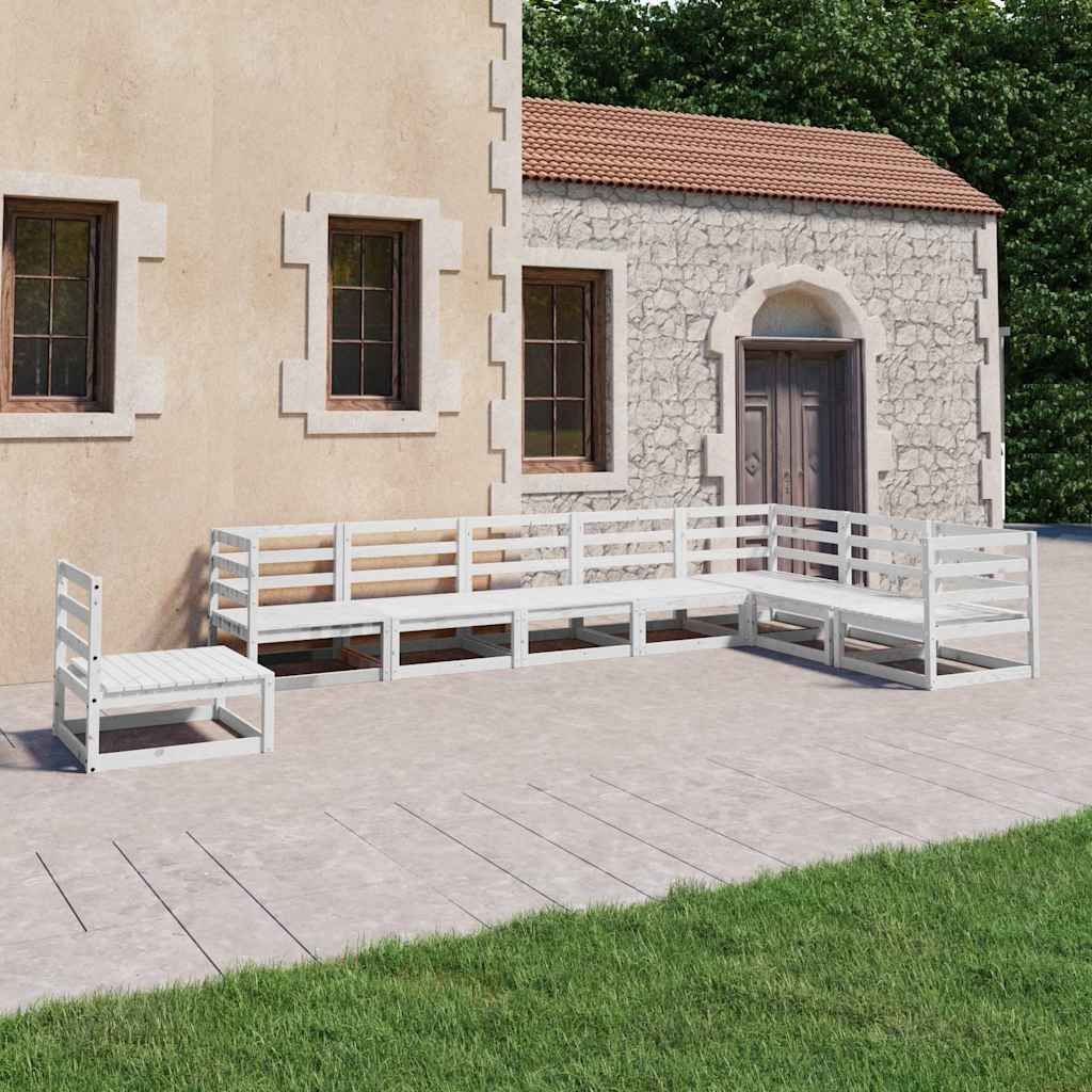 Set Divani da Giardino 8 pz Bianchi in Legno Massello di Pino vidaXL