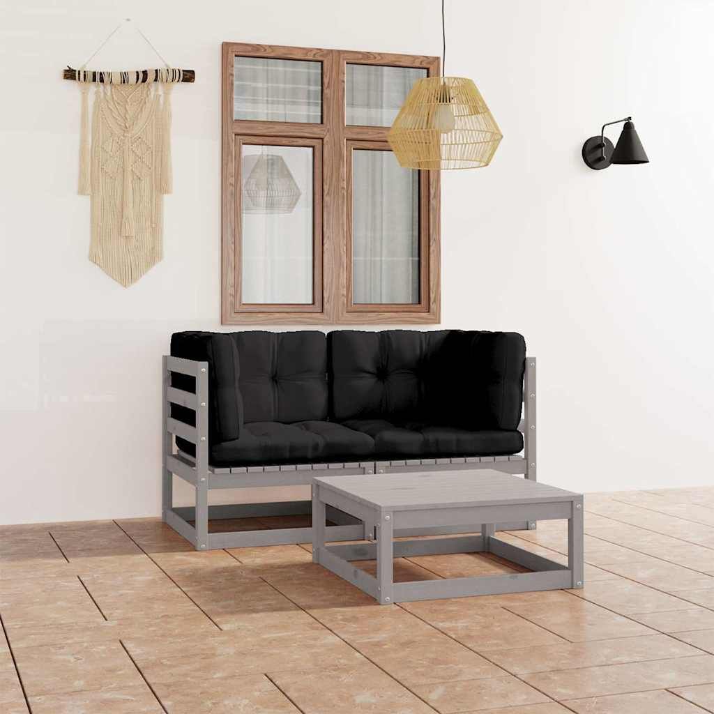 Set Divani da Giardino 3 pz con Cuscini Legno Massello di Pino vidaXL