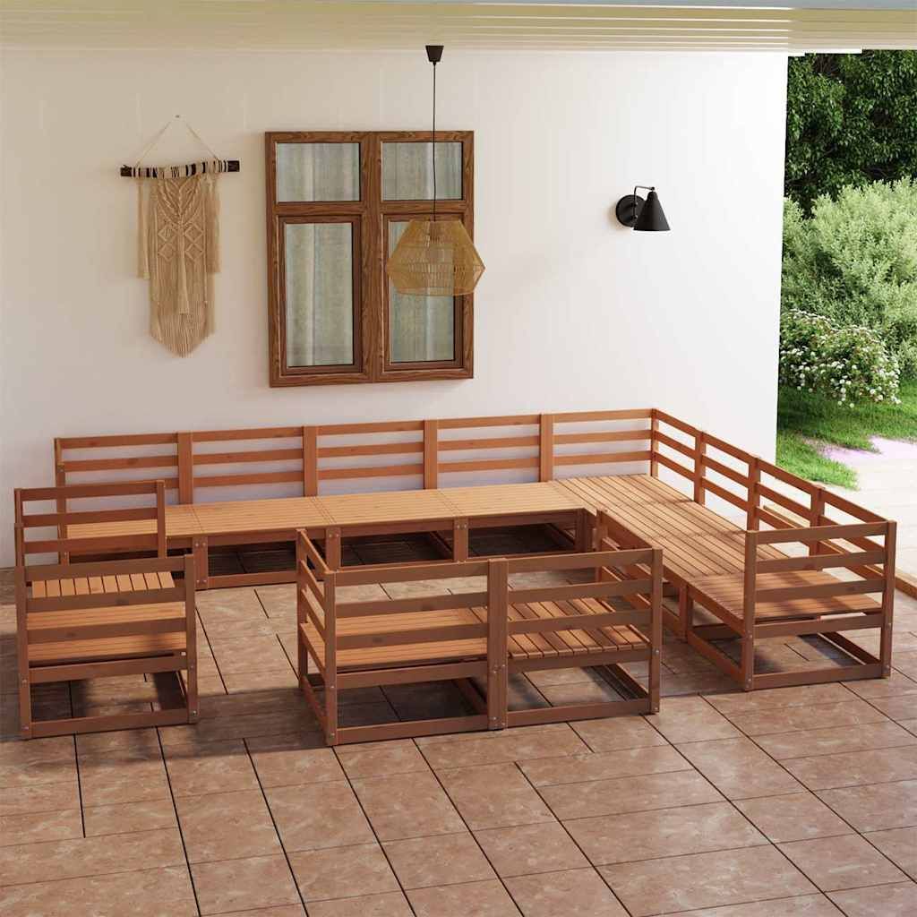 Set Divani da Giardino 12 pz Marrone Ambra Legno Massello Pino vidaXL