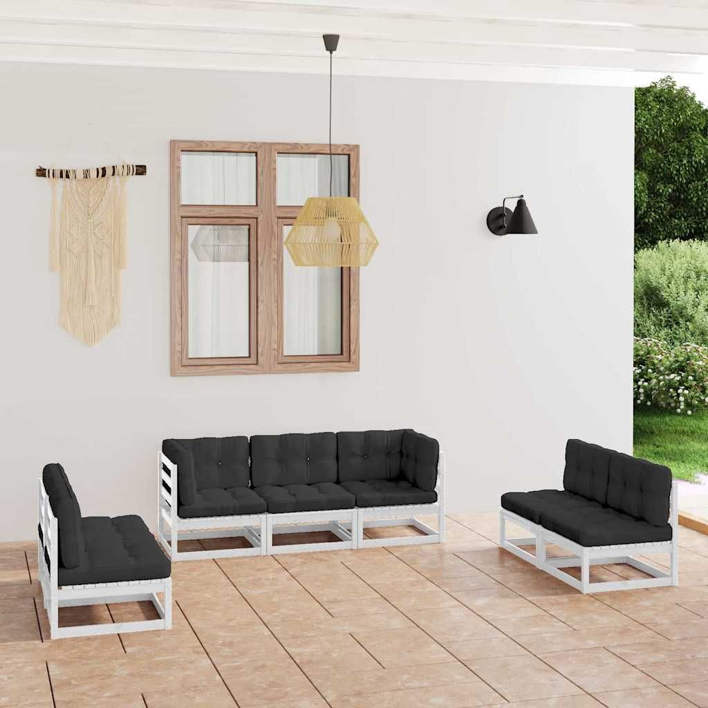 Set Divani da Giardino 7 pz con Cuscini Legno Massello di Pino vidaXL