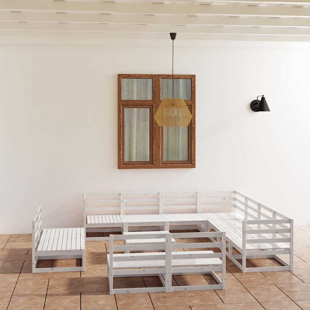 Set Divani da Giardino 12 pz Bianchi in Legno Massello di Pino vidaXL