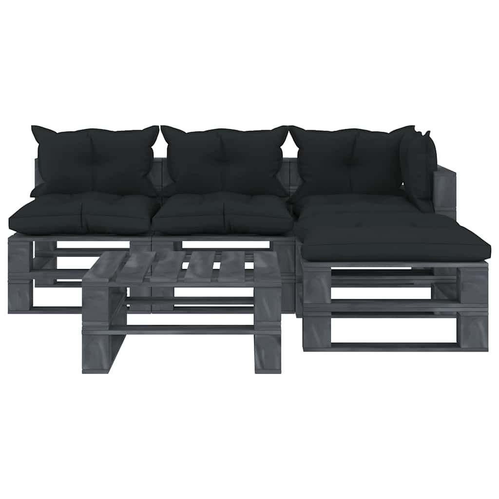 Set Divani da Giardino su Pallet 5pz Cuscini Antracite in Legno vidaXL