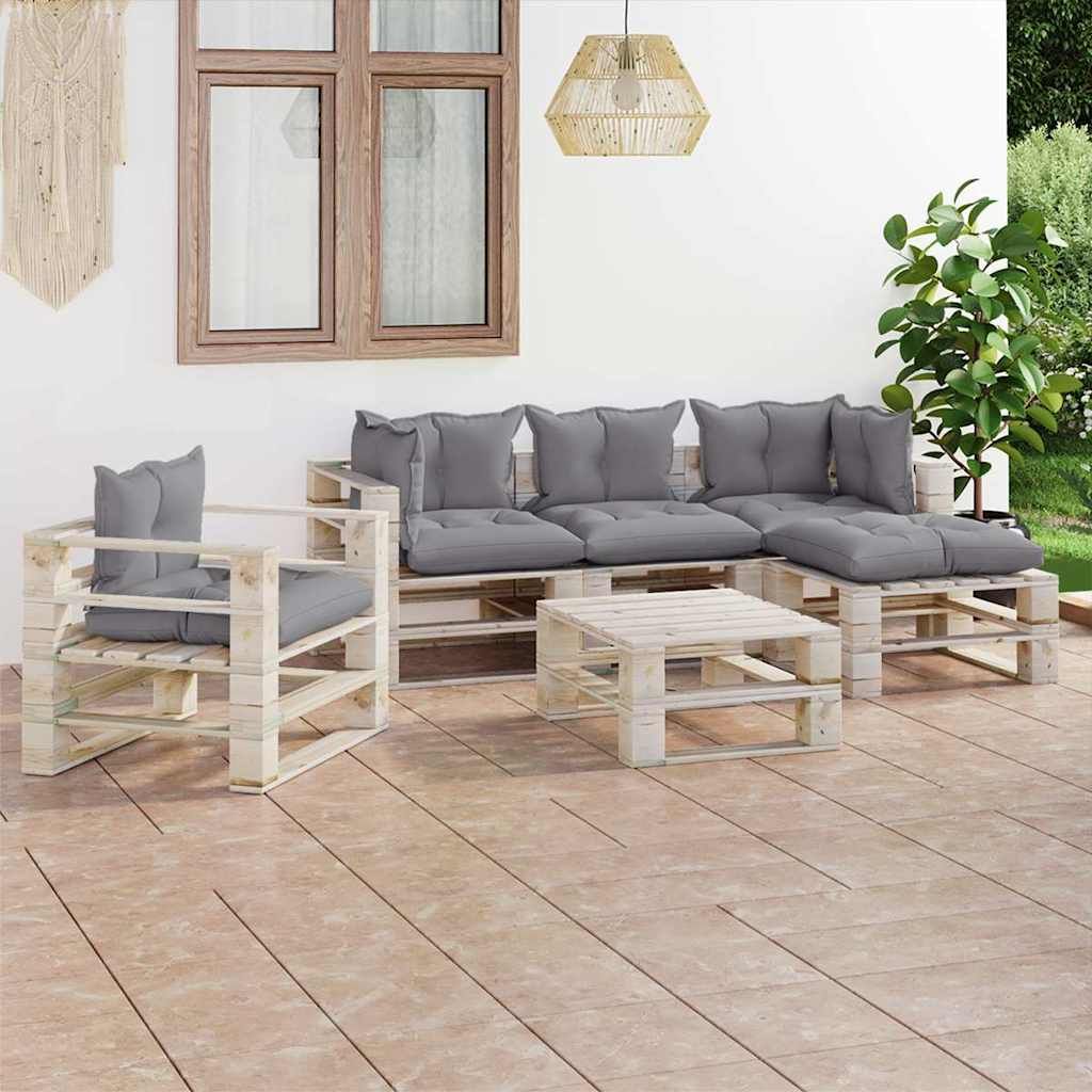 Set Salotto Giardino su Pallet Cuscini 6 pz in Legno di Pino vidaXL