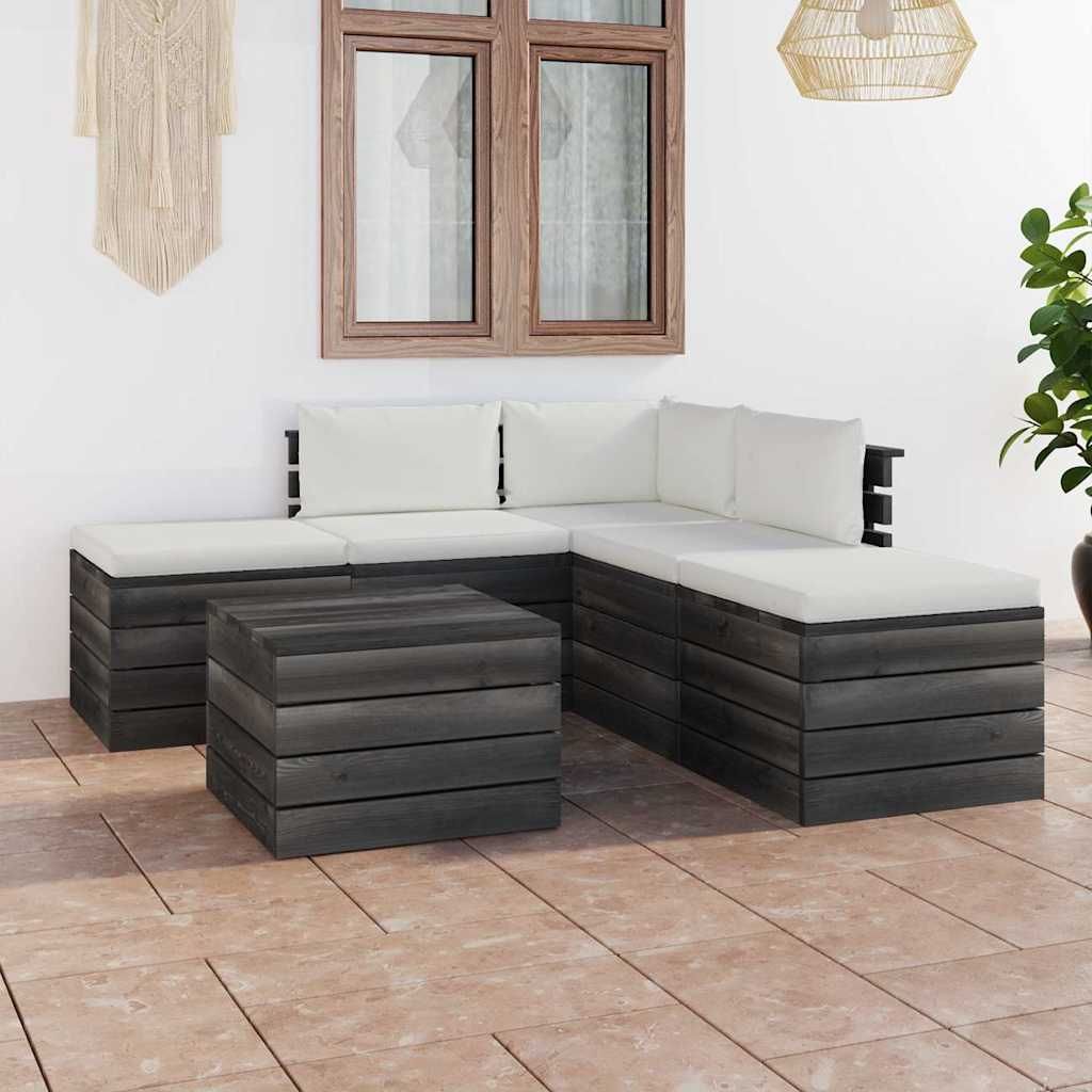 Set Divani da Giardino su Pallet 6 pz con Cuscini Massello Pino vidaXL