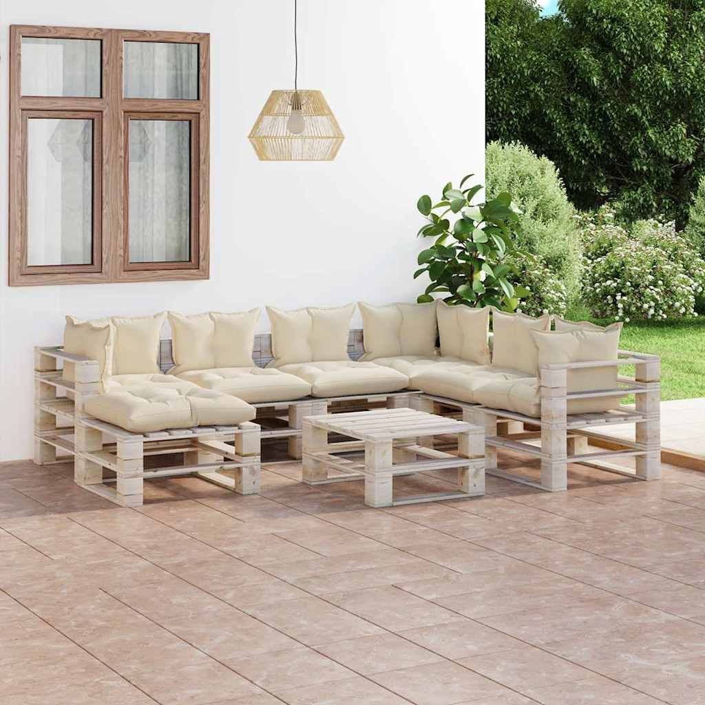 Salotto da Giardino su Pallet 8 pz con Cuscini in Legno di Pino vidaXL