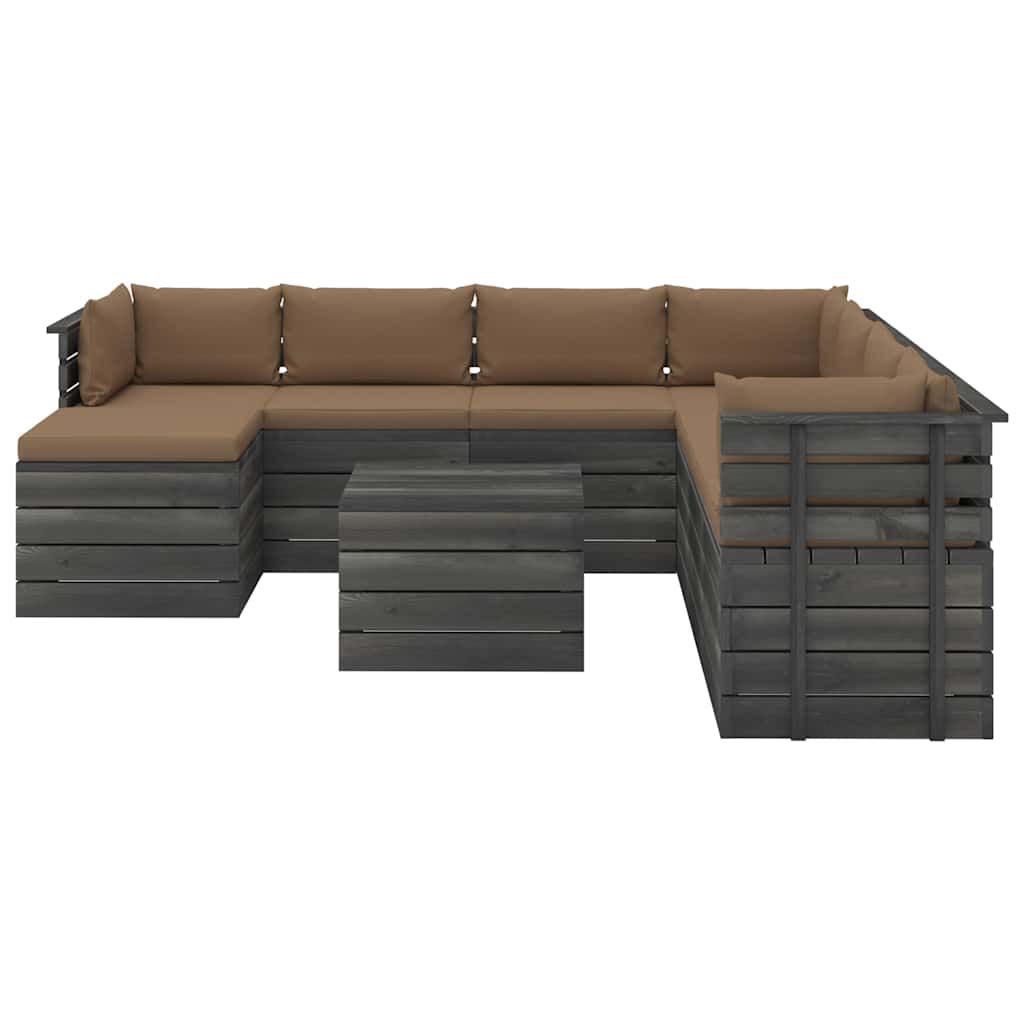 Set Divani da Giardino su Pallet 9 pz con Cuscini Massello Pino vidaXL