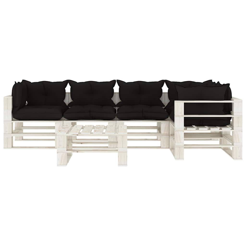 Set Divani da Giardino su Pallet 6 pz con Cuscini Neri in Legno vidaXL