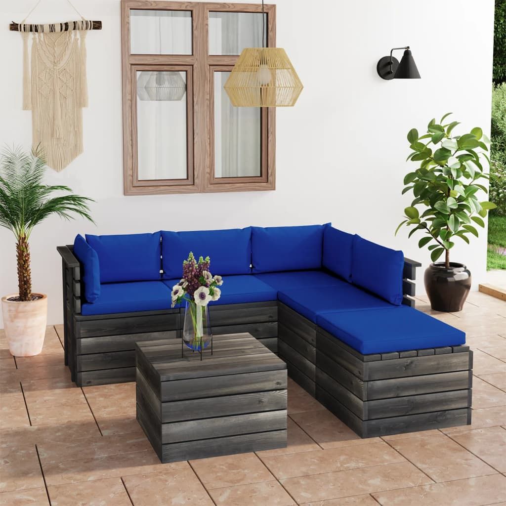 Set Divani da Giardino su Pallet 6 pz con Cuscini Massello Pino vidaXL