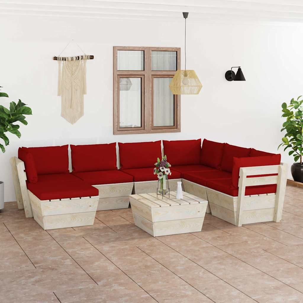 Set Divani da Giardino su Pallet 8 pz con Cuscini Legno Abete vidaXL