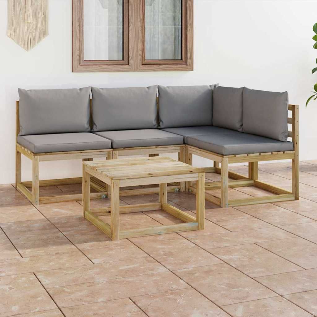 Set Salotto da Giardino 5 pz con Cuscini Grigi vidaXL
