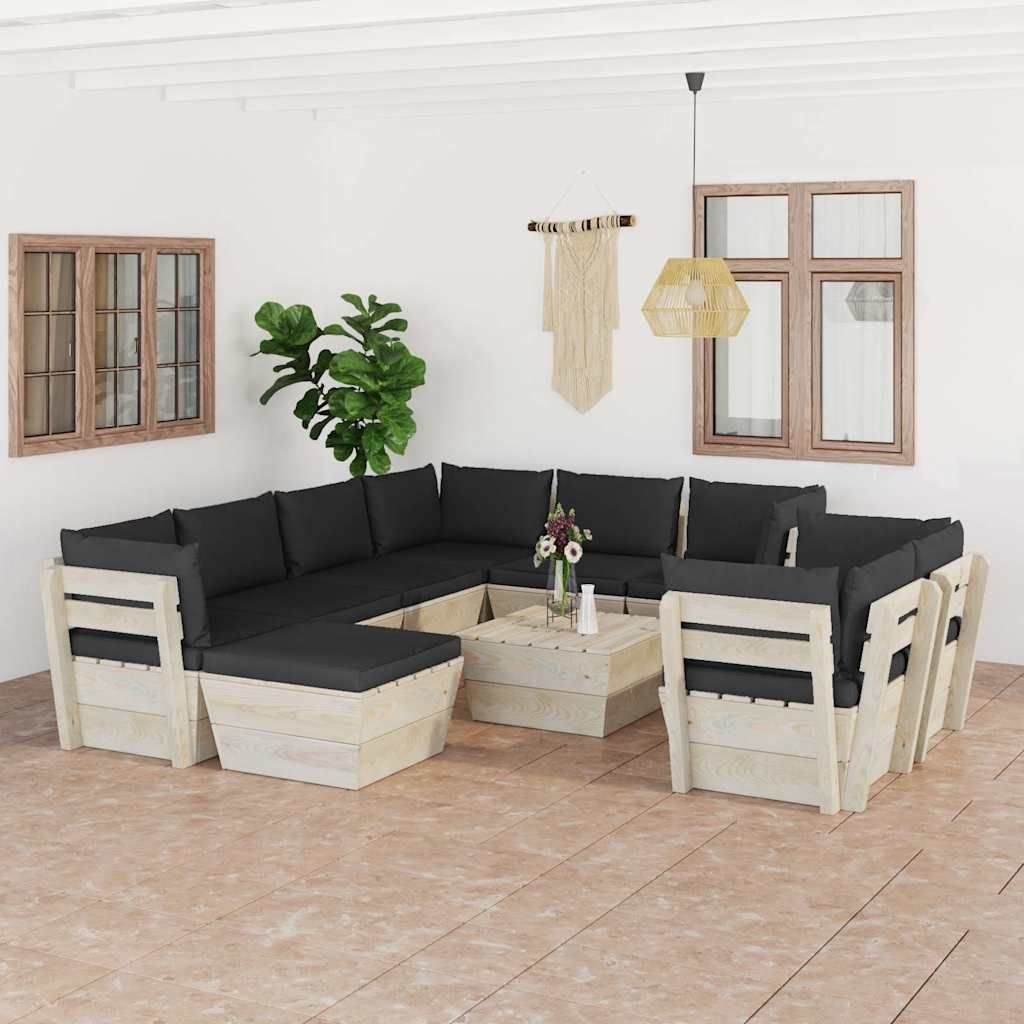 Set Divani da Giardino su Pallet 10 pz con Cuscini Legno Abete vidaXL