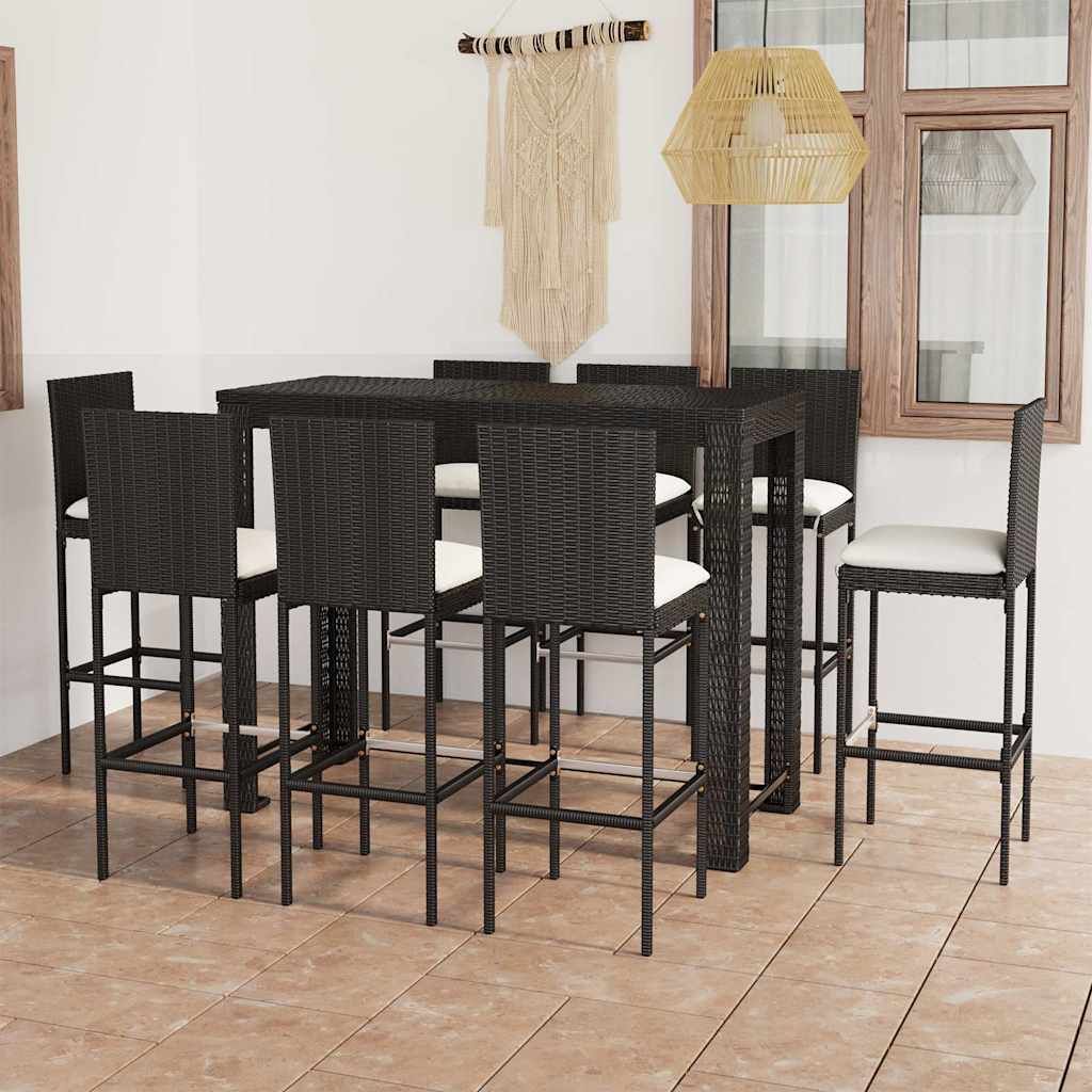 Set Bar da Giardino 9 pz con Cuscini in Polyrattan Crema vidaXL