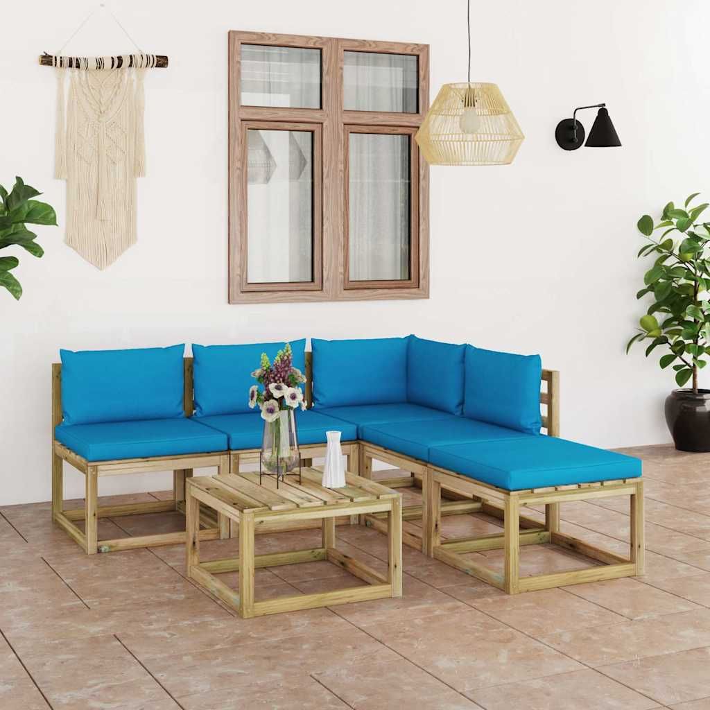 Set Salotto da Giardino 6 pz con Cuscini Blu Chiaro vidaXL