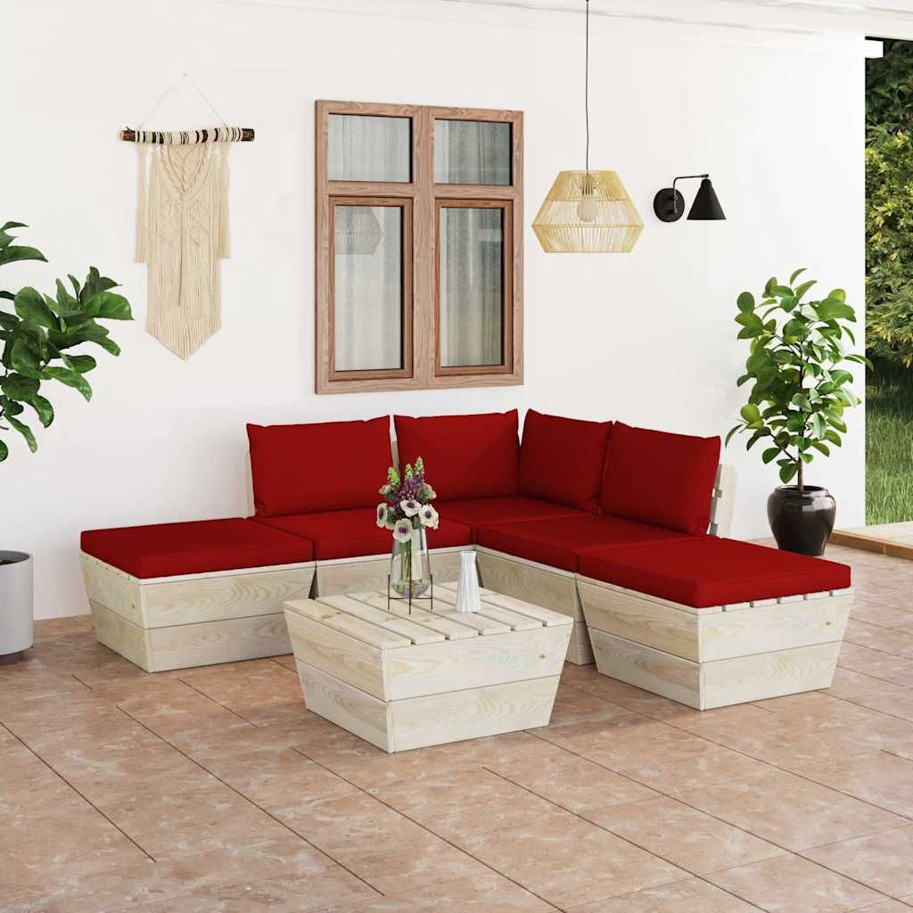 Set Divani da Giardino su Pallet 6 pz con Cuscini Legno Abete vidaXL