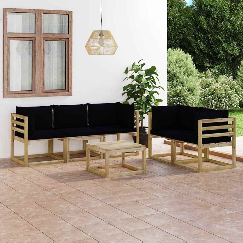 Set Salotto da Giardino 6 pz con Cuscini Neri vidaXL