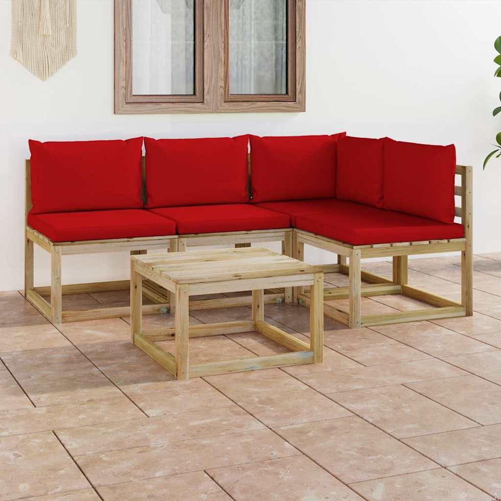 Set Salotto da Giardino 5 pz con Cuscini Rossi vidaXL