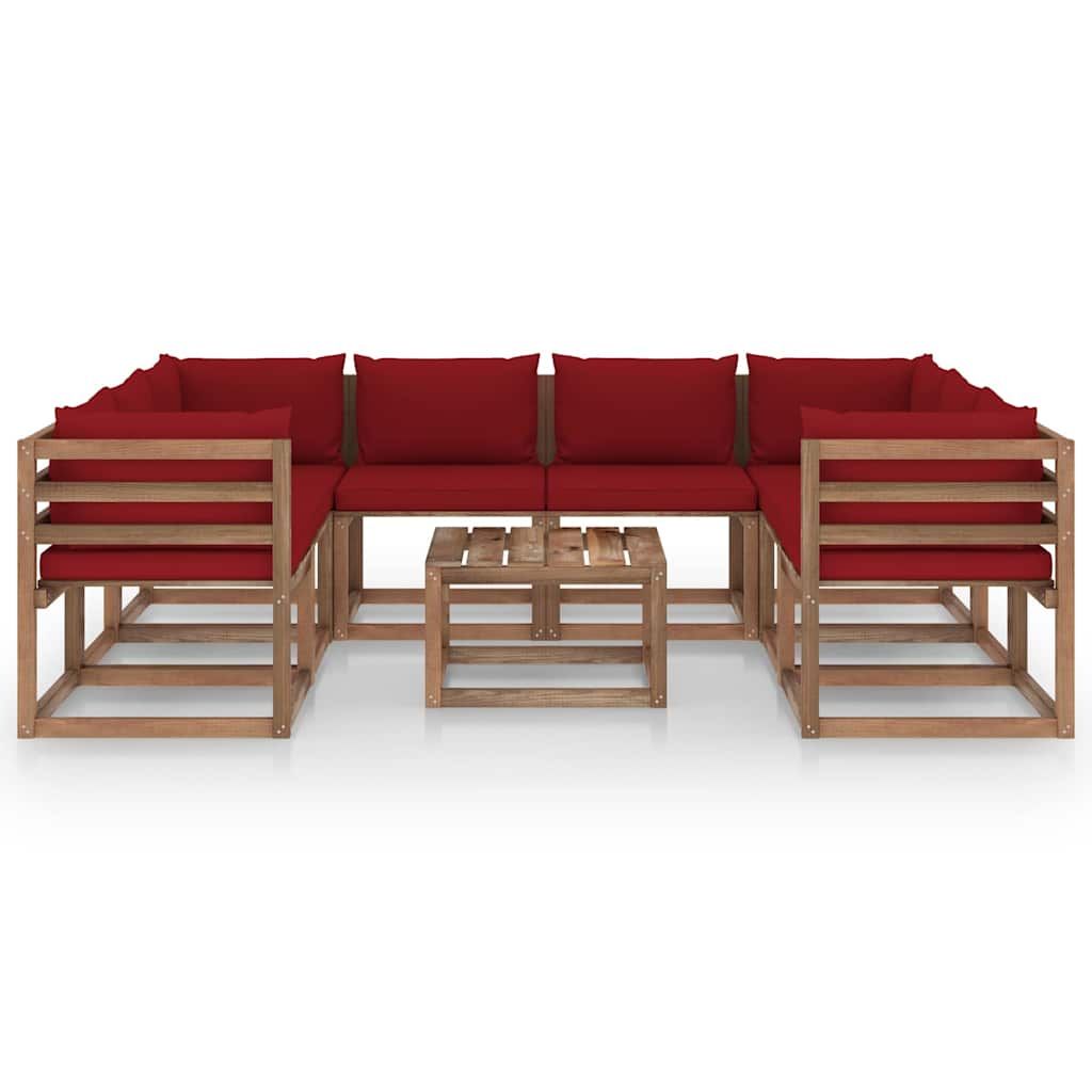 Set Salotto da Giardino 9 pz con Cuscini Rosso Vino vidaXL