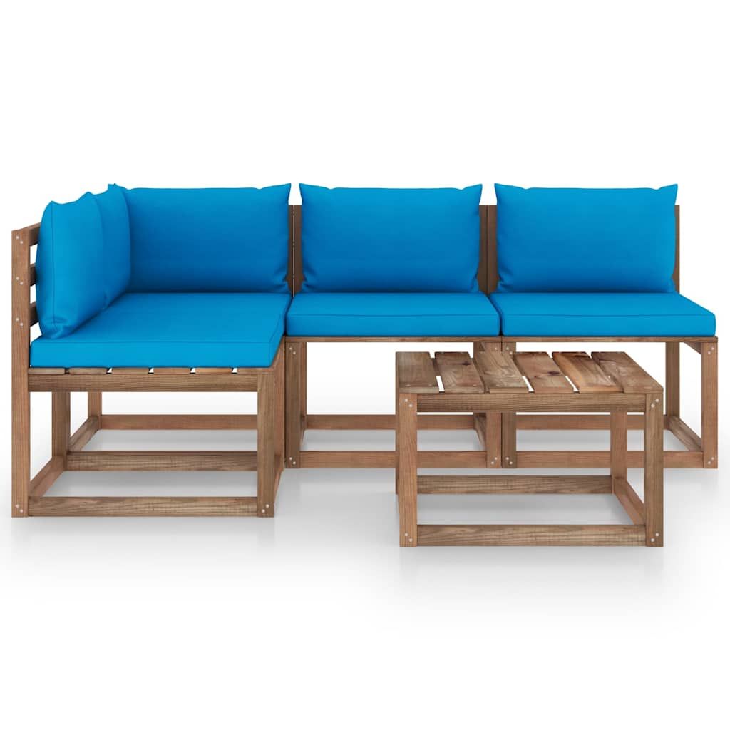 Set Salotto da Giardino 5pz con Cuscini Blu Chiaro vidaXL
