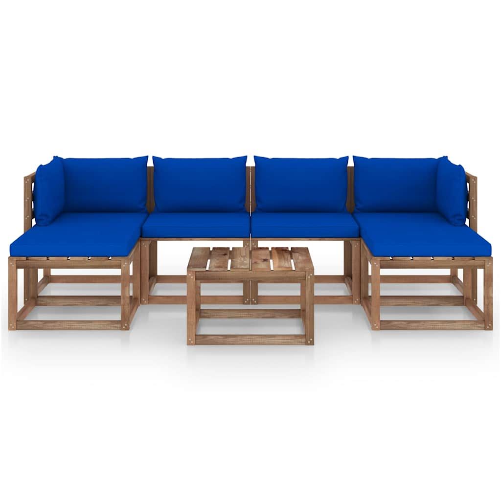 Set Salotto Giardino Pallet con Cuscini 7 pz in Pino Impregnato vidaXL