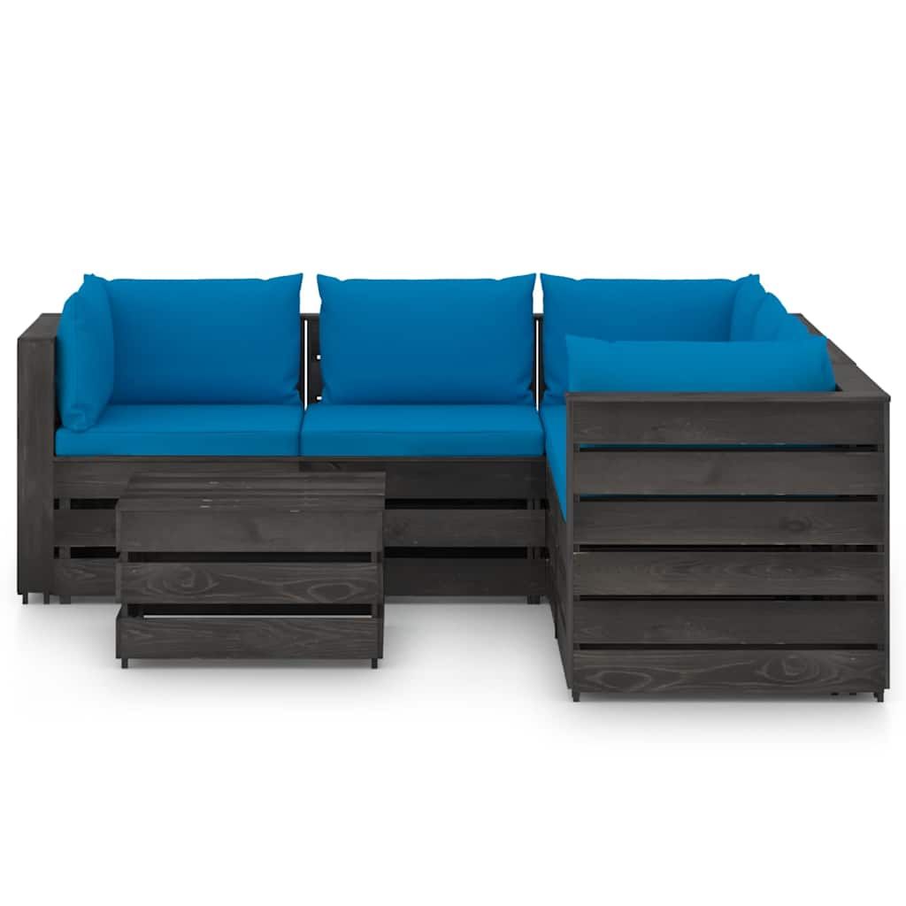 Set Salotto da Giardino 6pz con Cuscini Legno Impregnato Grigio vidaXL