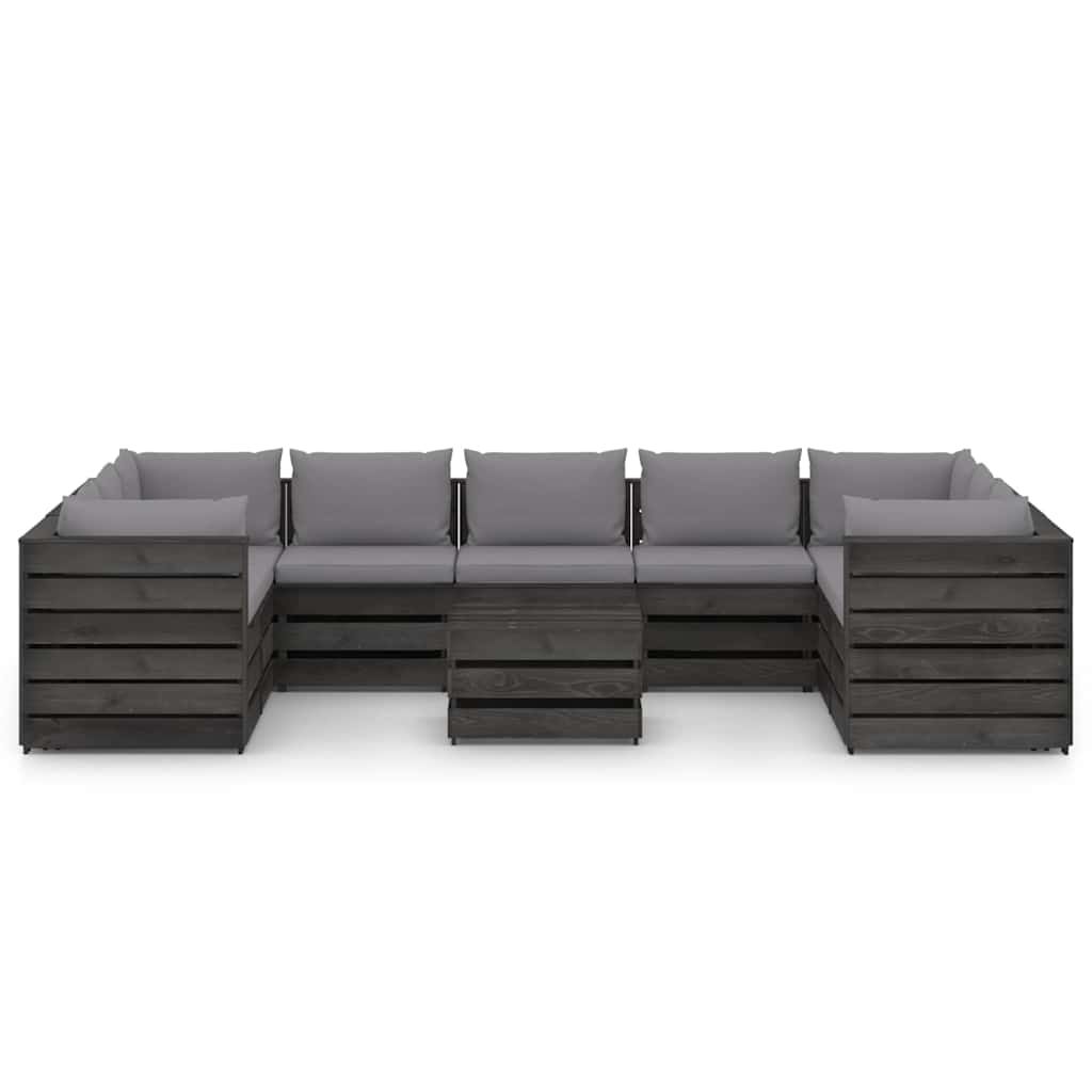 Set Salotto Giardino con Cuscini 10 pz Legno Impregnato Grigio vidaXL